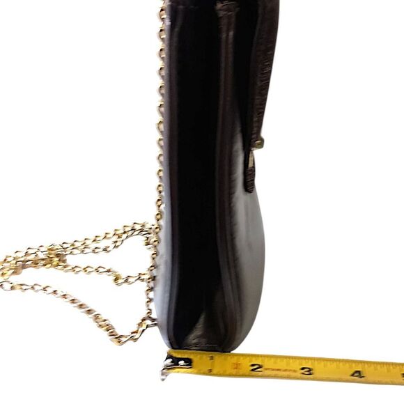 Vtg 80s Leather Crossbody Bag Chain Strap Brown Suede Clasp Lock Karam USA‎ Made - Picture 3 of 16